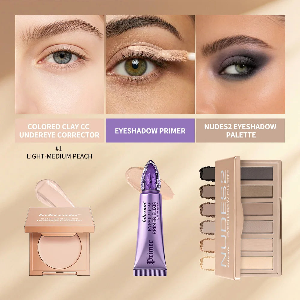 Eyeshadow Primer & Under-eye Concealer & Eyeshadow Palette Set Waterproof Long-lasting Pigmented Makeup Flawless Eye Makeup Oasis Select SET 1