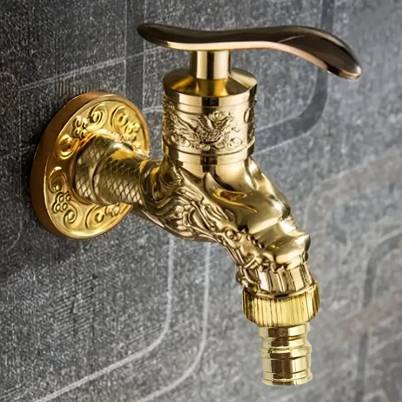 Retro Wall-Mounted Single Cold Faucet | Engraved Zinc Alloy