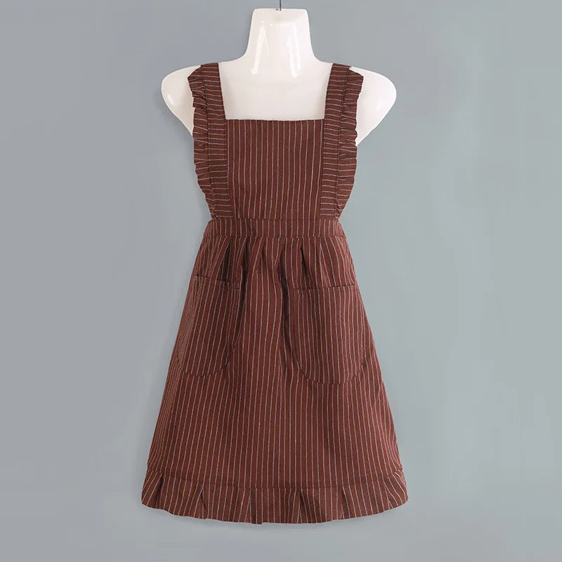 Japanese Korean Cute Lovely Cotton Kitchen Ruffled Aprons, Vintage Baking Apron with Pockets for Chef Cooking Baking Gardening Oasis Select coffee