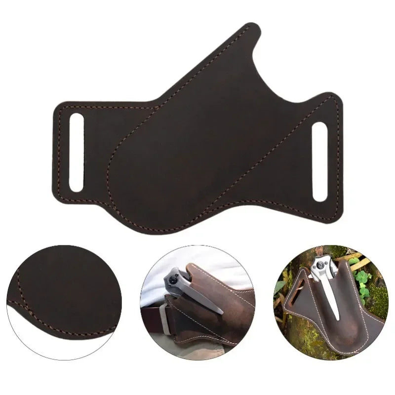 1pcs Leather Anti-scratch Storage Sheath Folding Flick Knife Waist Belt Clip Holder Pocket Knives Pack Tools for Camping Oasis Select