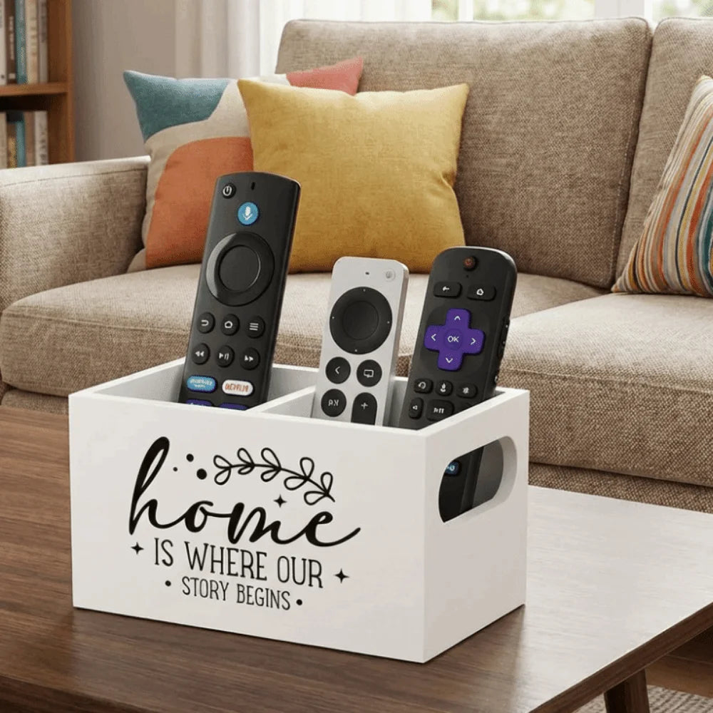 Wooden Remote Control Storage Box – 2-Slot Desktop Organizer