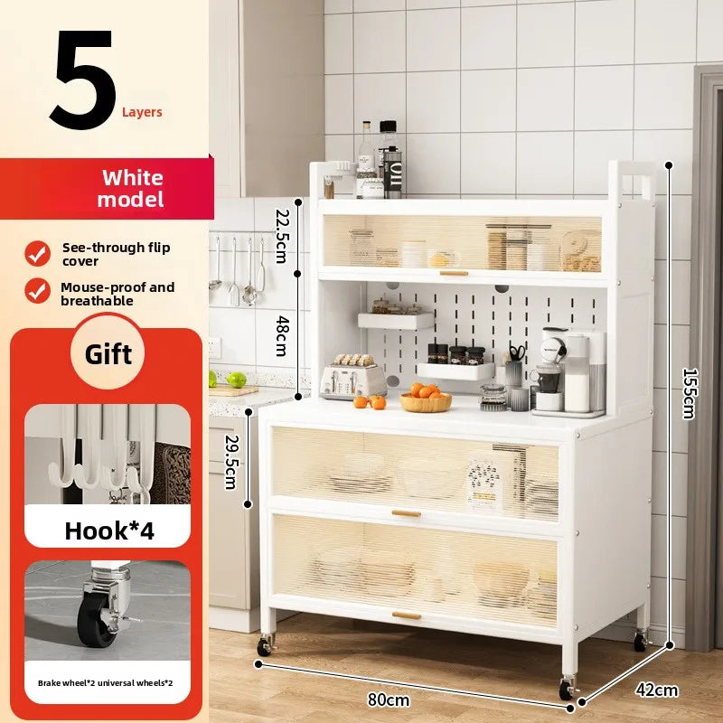 Dustproof side cabinets, shelves, multi-layer floor cabinets, small appliances, microwave ovens, multifunctional storage racks Oasis Select 5-White-80