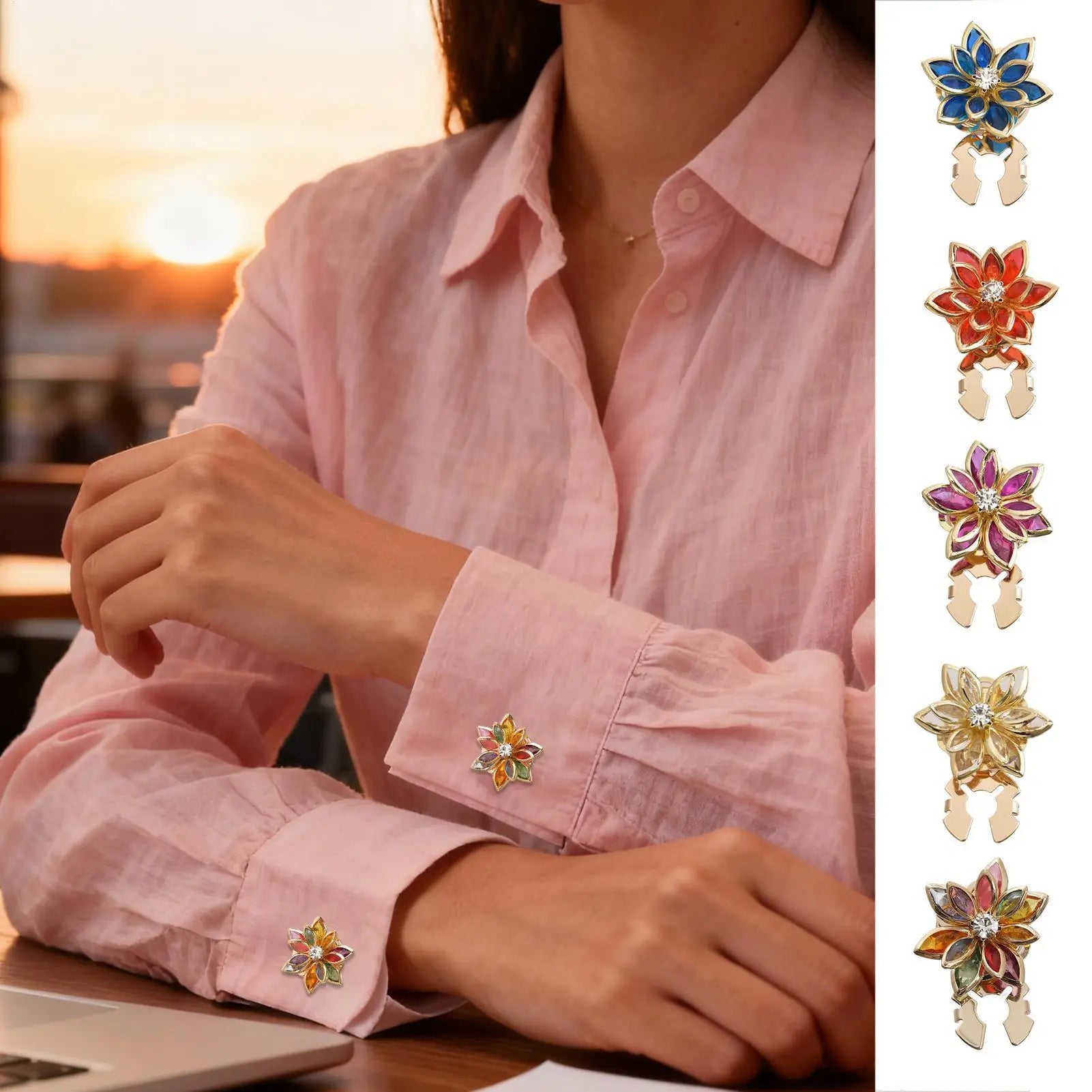 1PC Button Cover Cufflinks Elegant Camellia Button Cover Cufflinks for Blouses Tuxedo Shirt Dress Wedding Dating Party Oasis Select