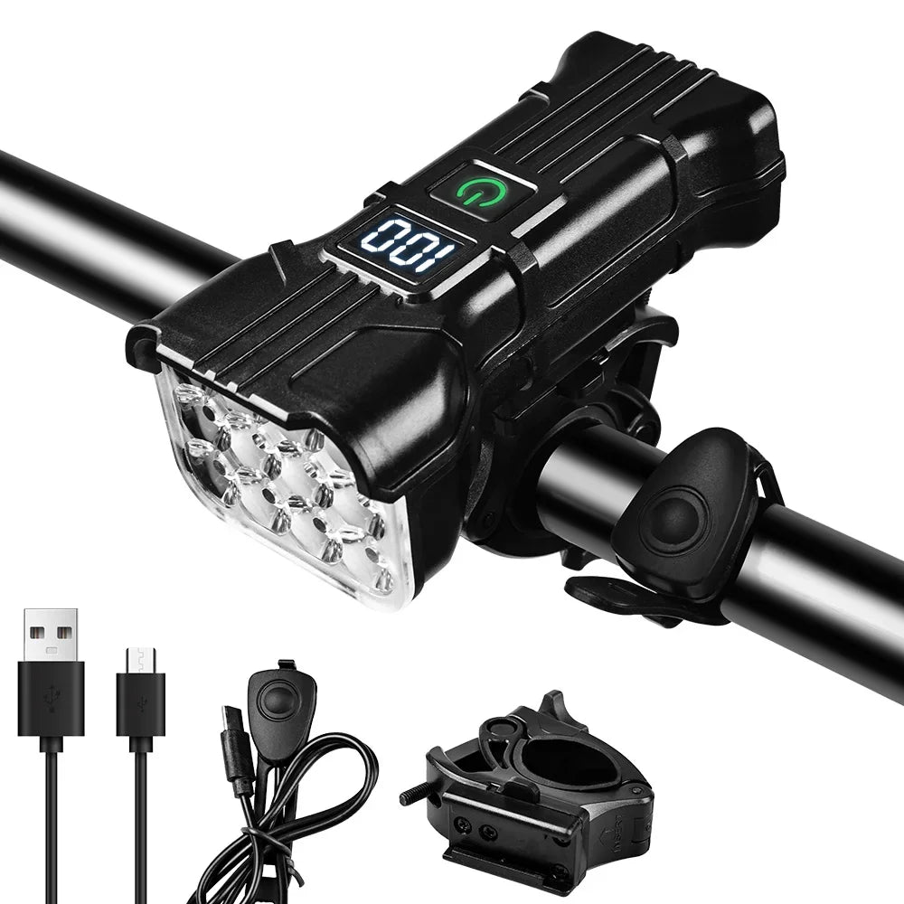 Bike Light with 140 dB HornTYPE-C Rechargeable MTB bike Deadlight 12 LED Bicycle Safety Light Suitable for Night Riding Oasis Select Front Light