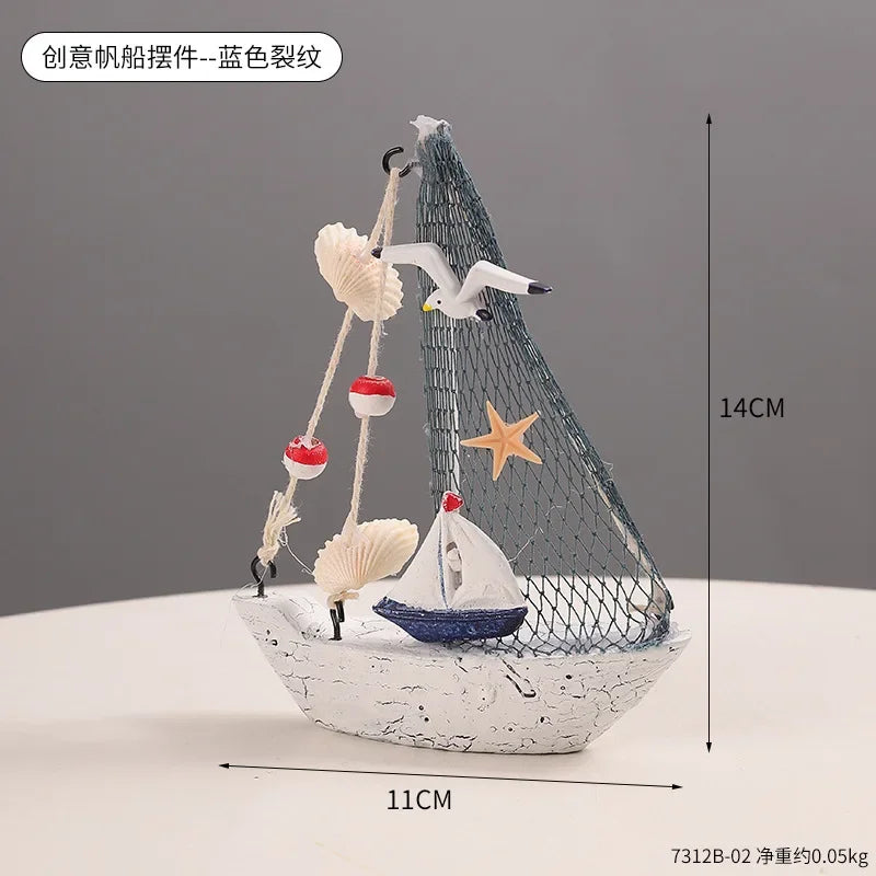 Wooden Sailboat Ornaments,shell,boat Rudder,anchor,lighthouse,seabird Decoration Boat,Home Room Children's Room Decoration Gift Oasis Select style-02-B