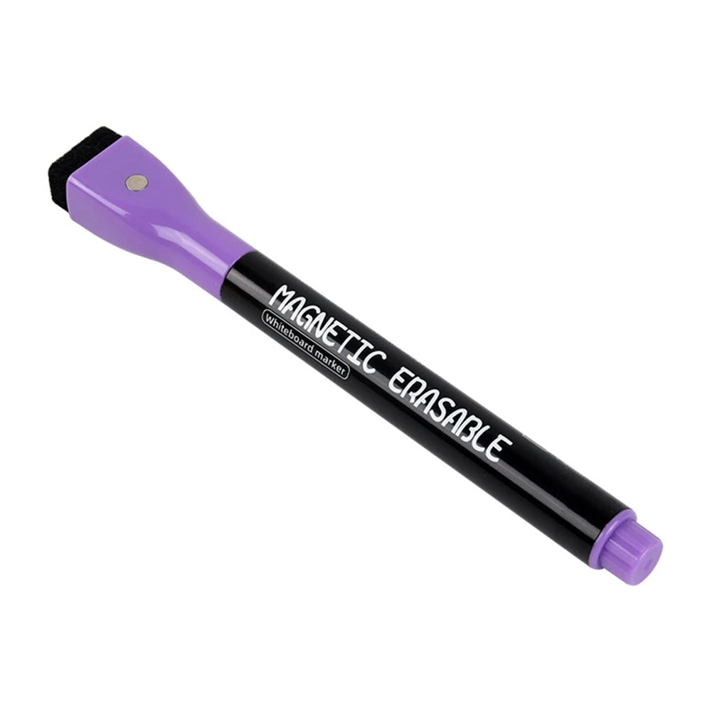 Erasable Magnetic Whiteboard Markers with Built-In Eraser | 12 Colors