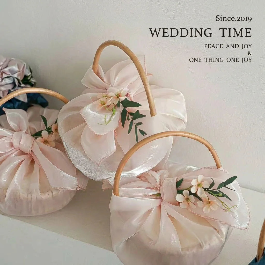 Rattan Gift Basket with Floral Decor | Wedding & Holiday Hamper