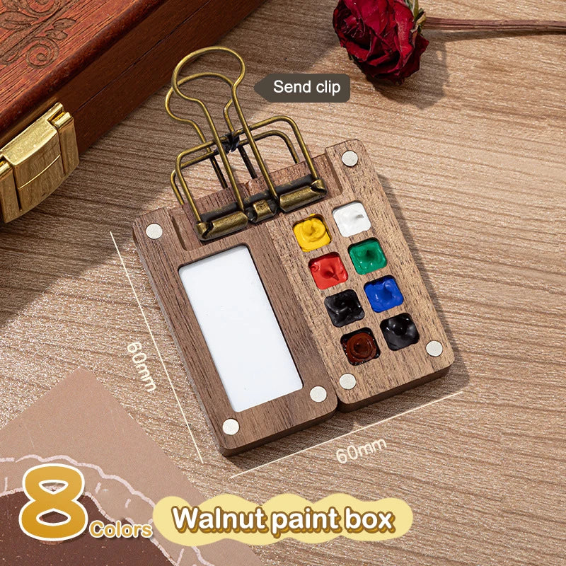 Mini Walnut Wood Watercolor Palette Portable Paint Box With Clip Travel Painting Paint Tray Art Supplies Sketchbook Palette Oasis Select A1