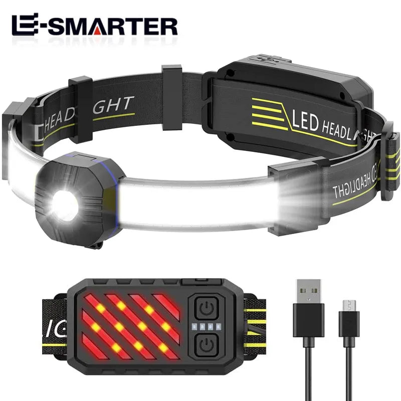 COB Strong Light Headlamp Rechargeable Portable Head Torch For Fishing Outdoor Riding Camping 10 Lighting Modes Head Flashlight Oasis Select