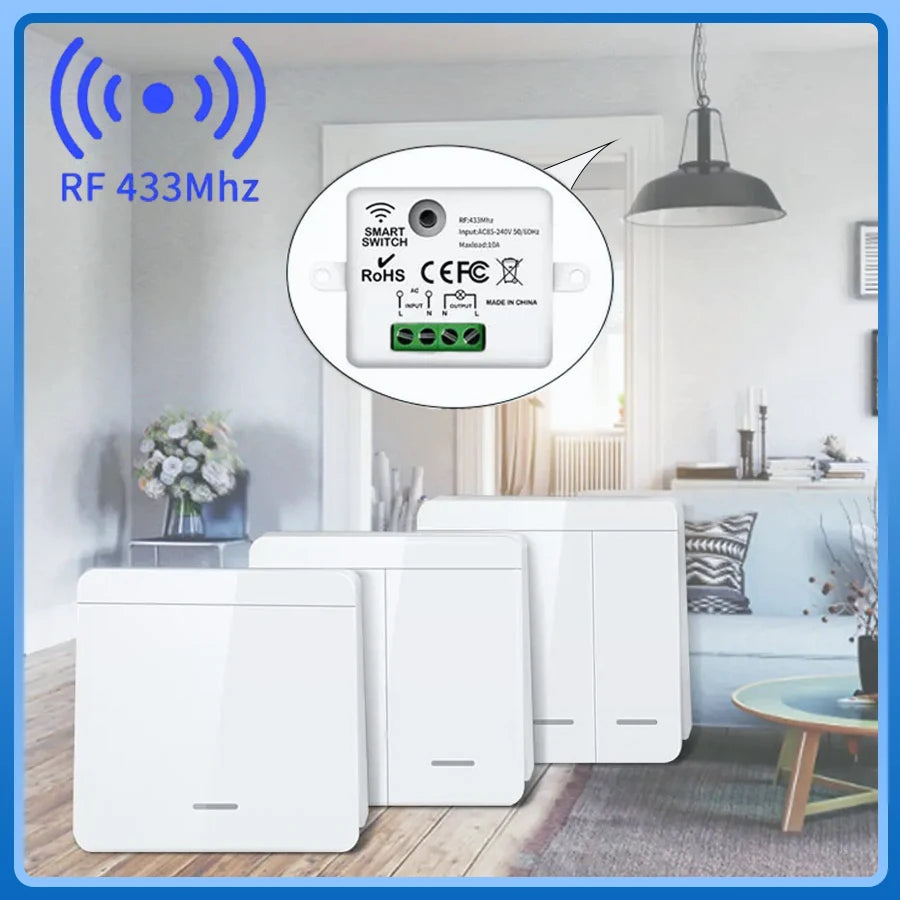 433MHz Wireless Smart Wall Switch 1/2/3 Gang RF Remote Relay Wireless Smart Switch Oasis Select