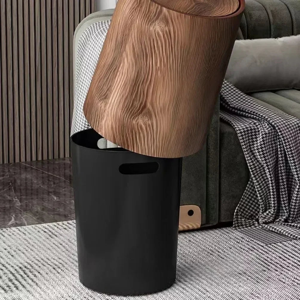 Retro Wood Trash Can Waterproof Wastebasket Decoration Bathroom Dustbin Household Large Capacity Garbage Bin Kitchen Accessories Oasis Select