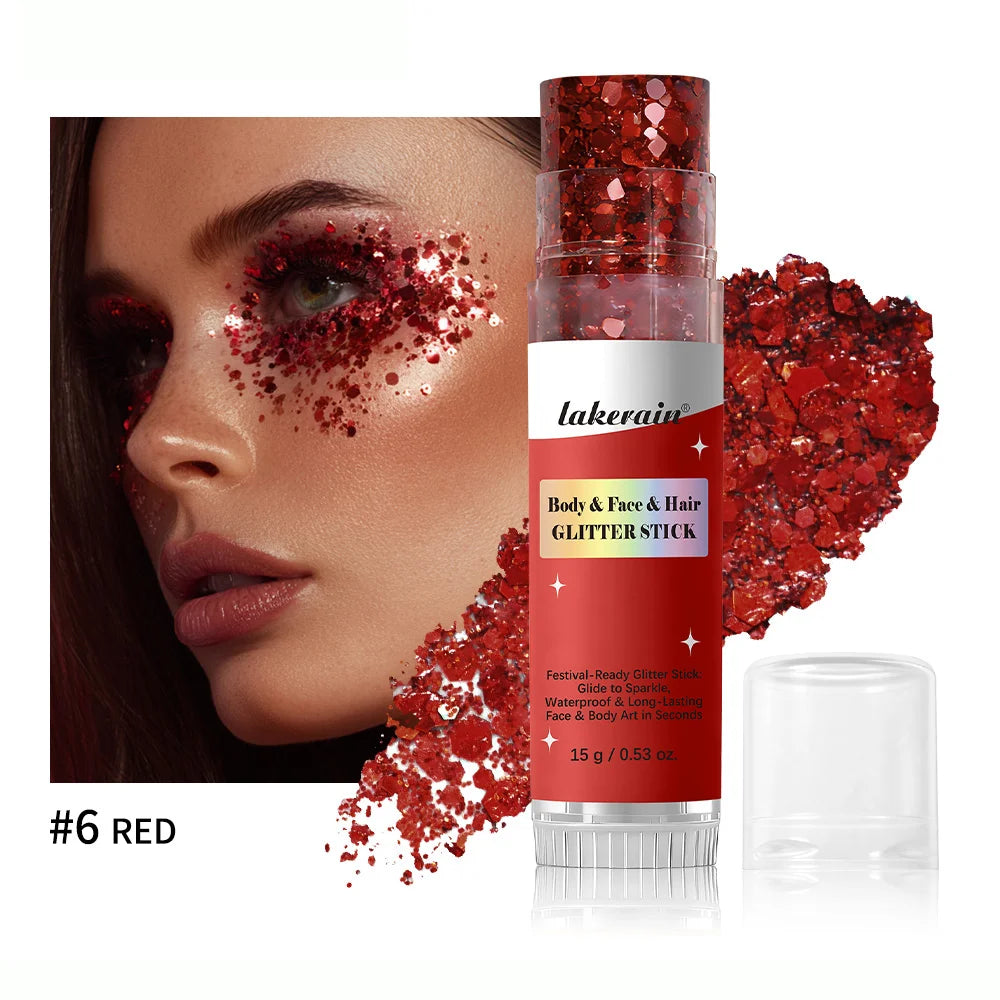 Shiny Glitter Gel Stick Highlighter, Sparkling Sequins Pearl White Pink Eyeshadow, Face Body Brighten Makeup for Stage & Daily L Oasis Select 6Red