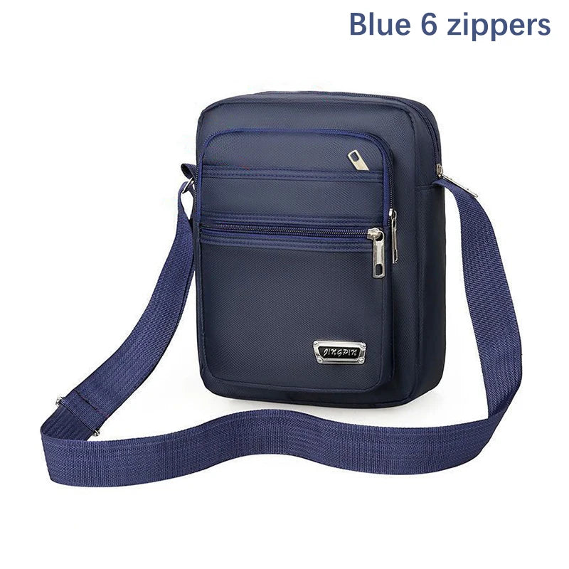 Men's Nylon Waterproof Crossbody Bag – Multi-Pocket Shoulder Crossbody Shoulder Bag Oasis Select Blue 6 zippers
