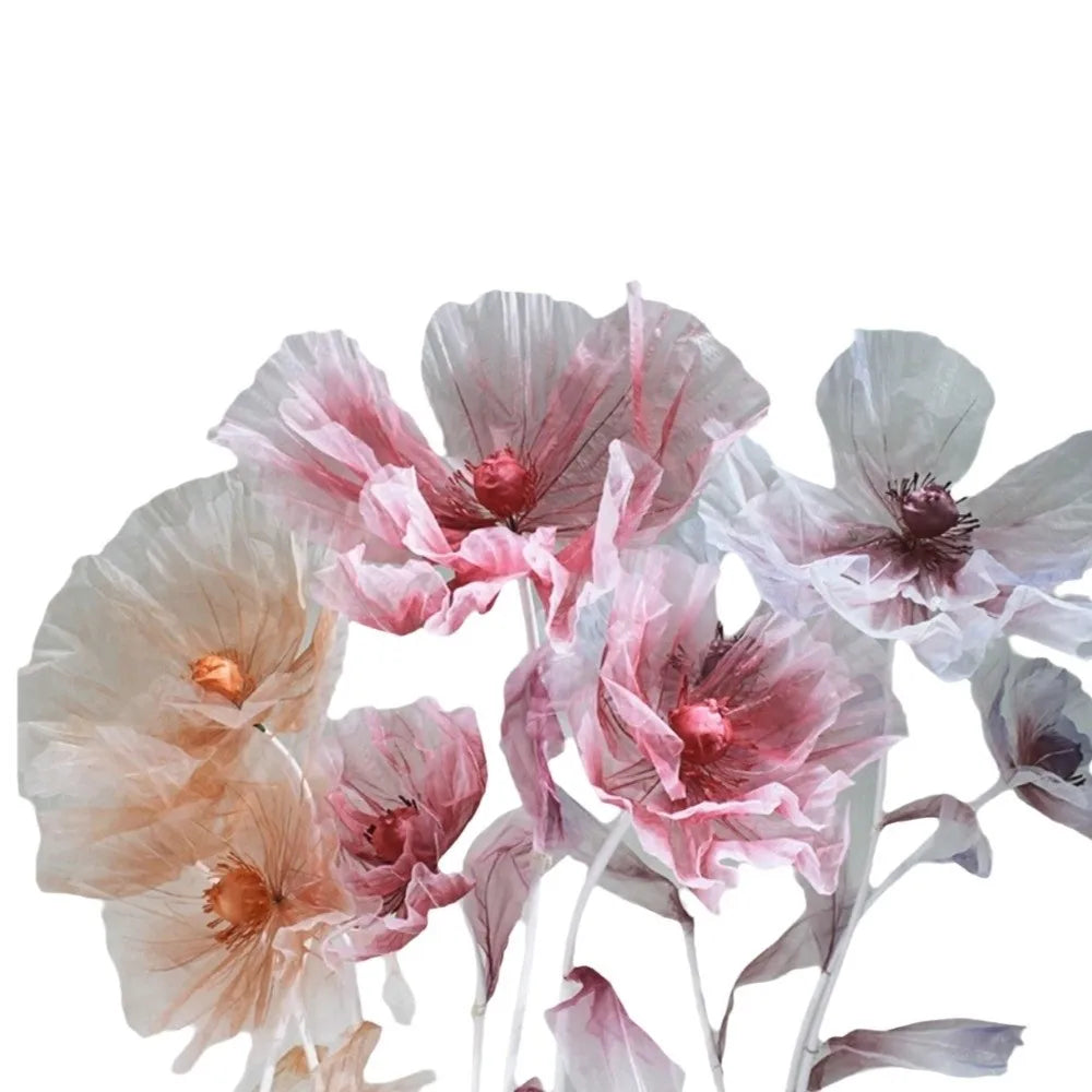 Single Flower Head Simulated Flower Silk Mesh Yarn Beautiful Decoration Silk Screen Flower Stand Props Large Poppy Oasis Select