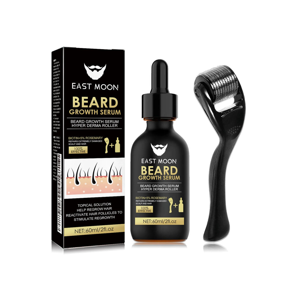 Beard Growth Serum Kit 0.2mm Derma Roller Infused Activate Hair Follicles Repair Damaged Beard Boost Fuller Thicker Beard Serum Oasis Select 1set