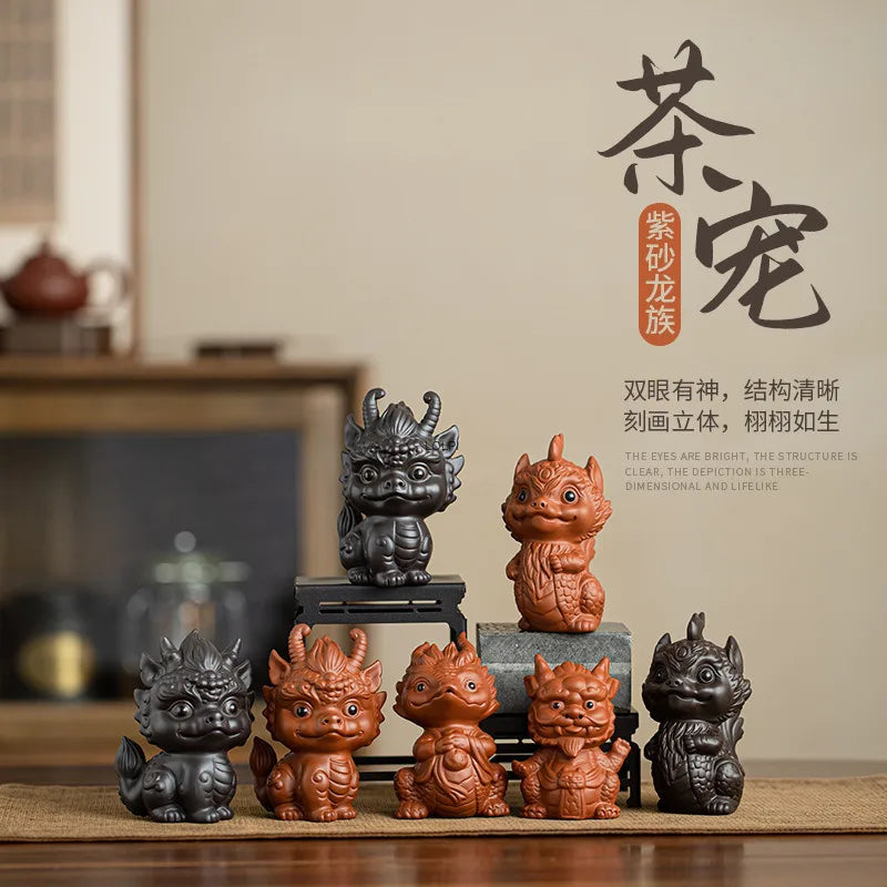 Purple Clay Dragon Tea Pet Ornament Cover Tea Play Tea Table Tea Brewing Play Small Tea Pet Kung Fu Tea Ceremony Accessories Oasis Select