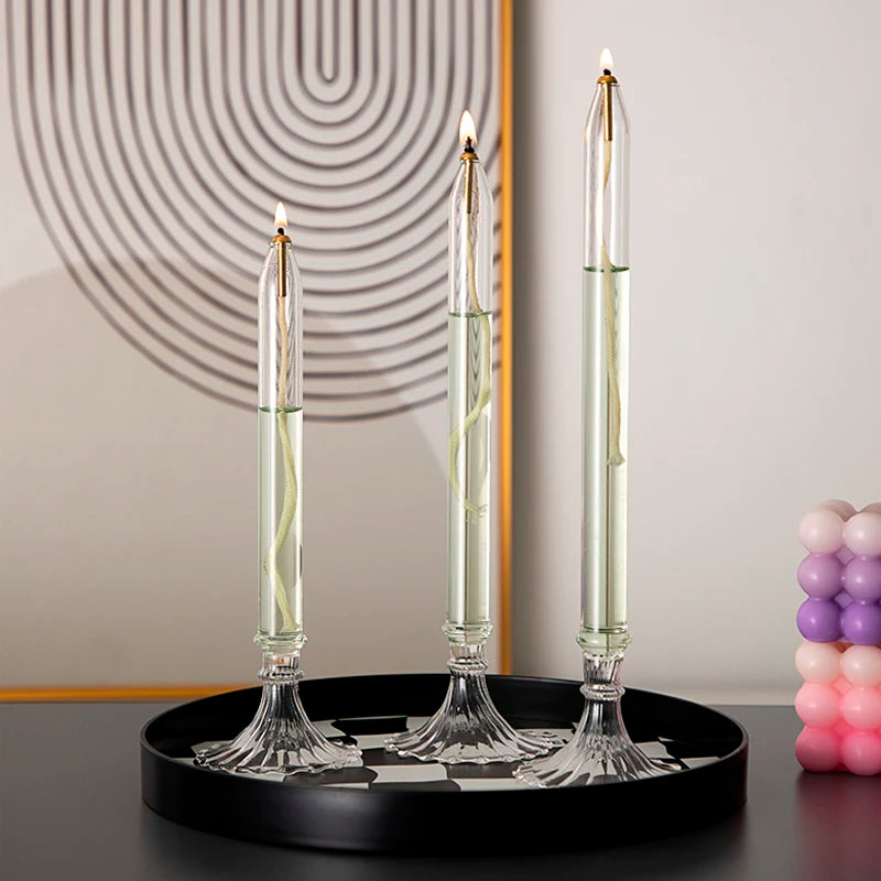 Transparent Glass Candle Holder Smokeless Glass Oil Lamp Candlestick Wedding Decoration Romantic Candlelight Dinner Ornaments Oasis Select