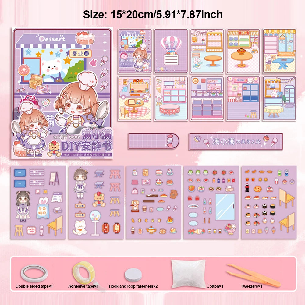Creative Diy Animated Quiet Book Girl Dress Up Children's Educational Handmade Paper Book Doll Full Set Food Daily Life Oasis Select 02