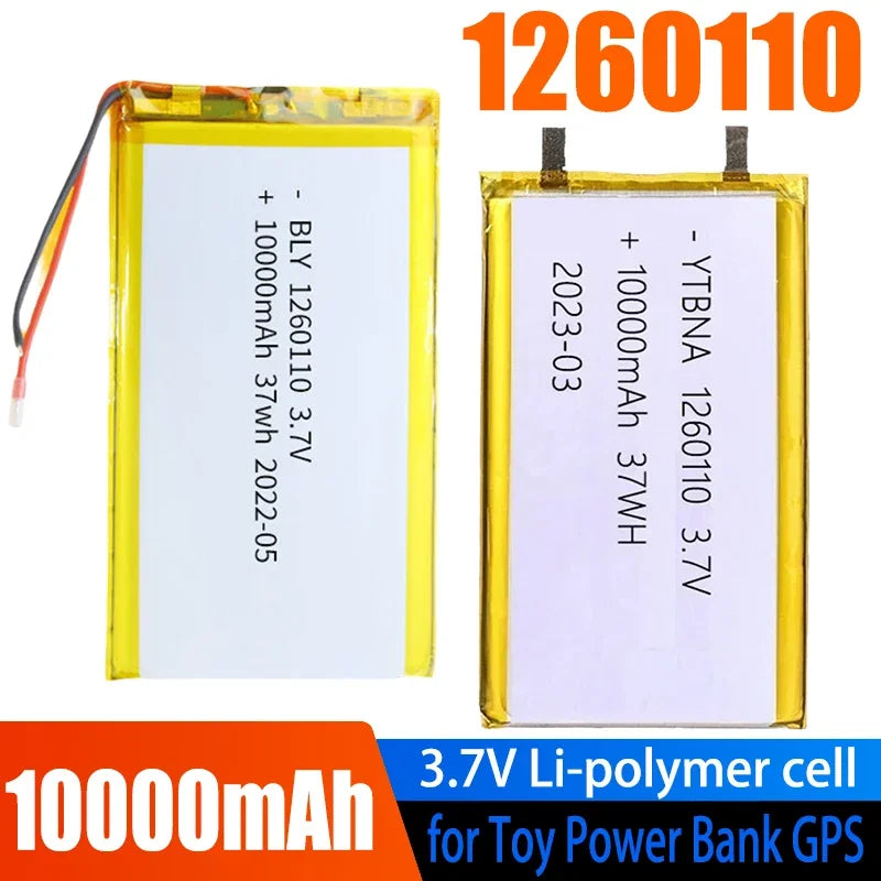Rechargeable Batteries 3.7V 10000mAh 1260110 Li-polymer Battery Lithium Polymer for Toy Power Bank GPS Laptop Camping Lights Diy Oasis Select