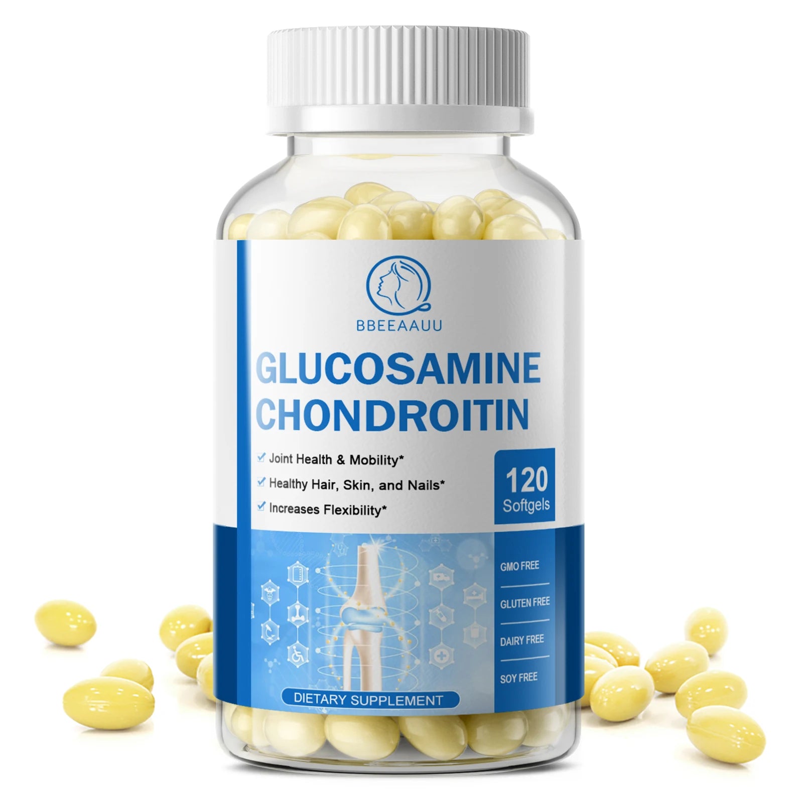 BBEEAAUU Vitamin D Glucosamine Chondroitin Capsules for Relieve Joint & Knee Pain Relieve Discomfort of Bones and Joint Oasis Select