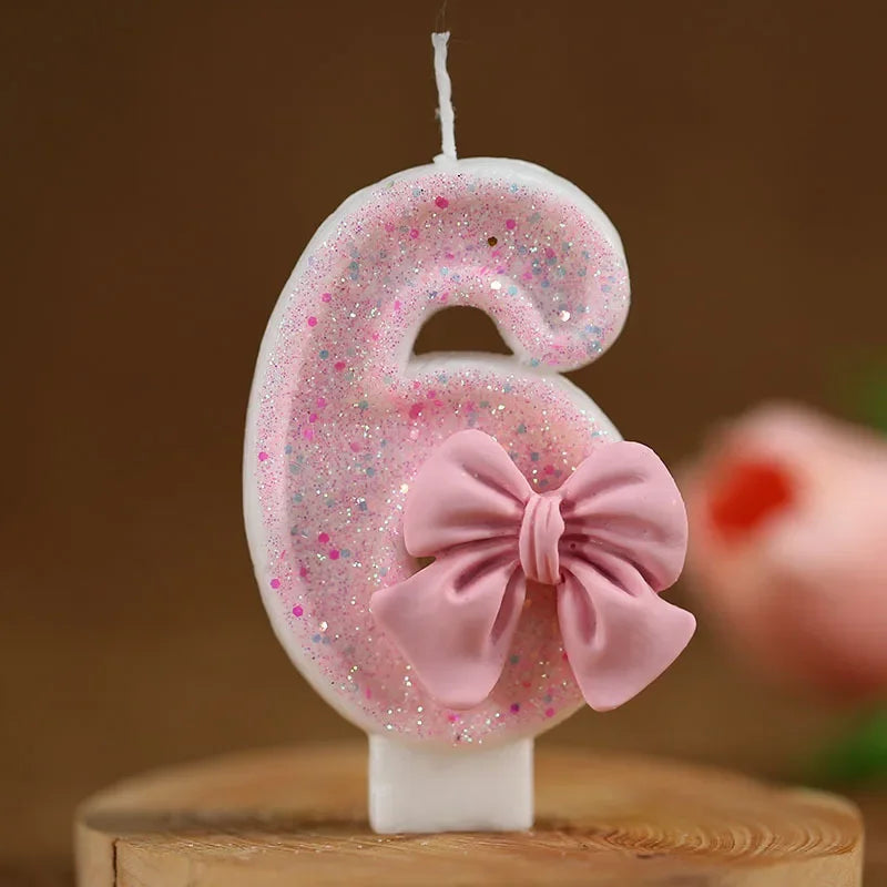 Cute Pink Bow 3D Number Cake Candles for Birthday Party Decorations Birthday Decoration Cake Decorating Tools Oasis Select 6
