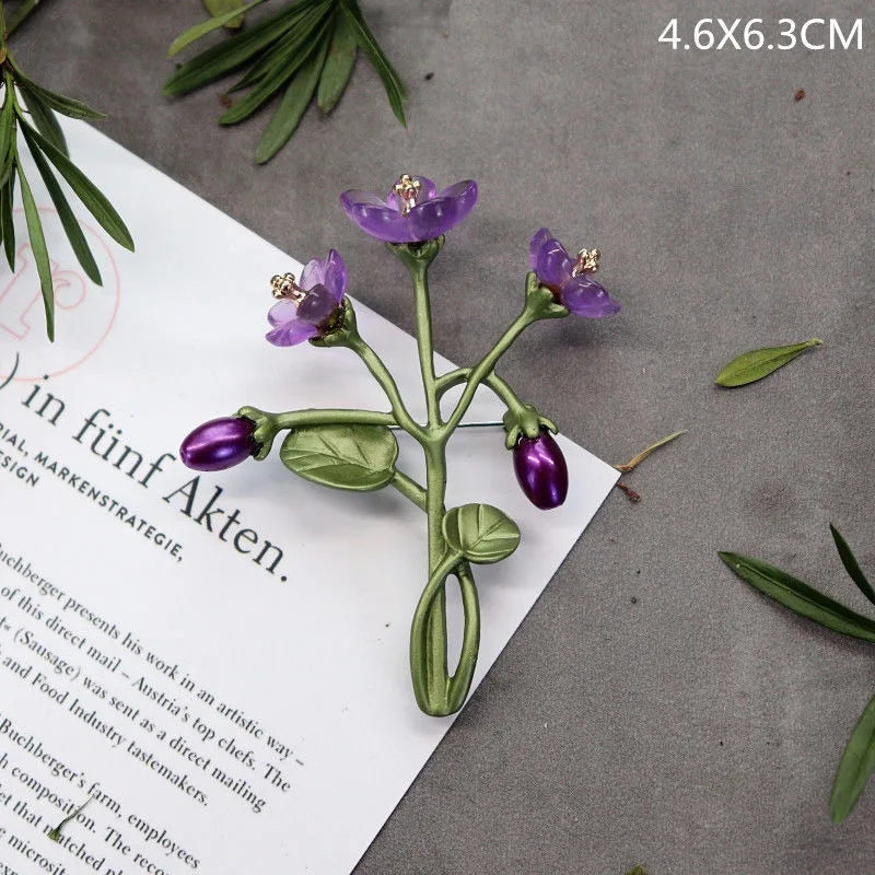 Flower Bud Branch Brooch Leaf Decor Floral Pin Retro Elegant Clothing Accessory For Coat Scarf Suit Daily Matching Jewelry Gift Oasis Select Plants 12