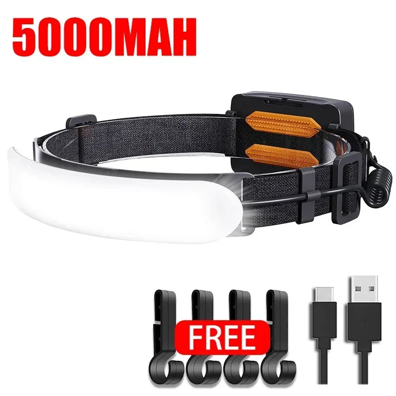 1500LM COB LED Headlamp 7500mAh USB Rechargeable Camping Fishing