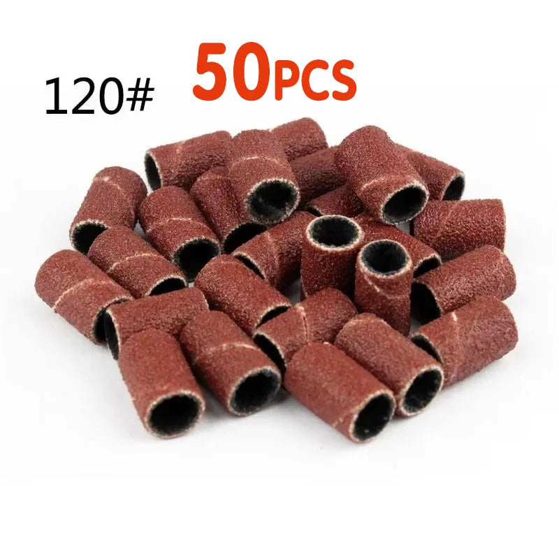 50-300pcs Sanding Cap Bands For Electric Manicure Machine 180/120/80Grit Nail Drill Grinding Bit Files Pedicure Tool Set BEND261 Oasis Select 50pcs-120