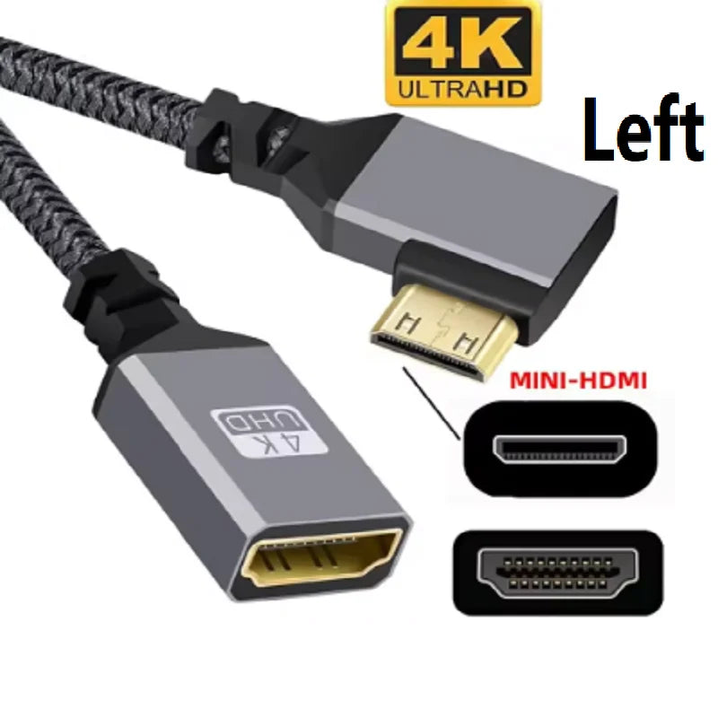  0.2m 4K 60Hz Mini HDMI to HDMI-Compatible Extension Cable 4k Mini HDMI left right Male To Female Extender Wire Cord For Camera Oasis Select Left