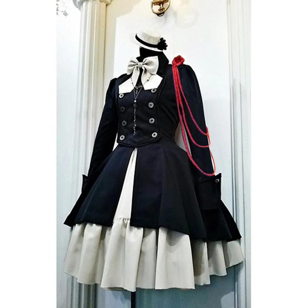 Medieval Gothic Lolita Dress – Vintage Ruffle Lace-Up Cosplay Gown Gothic Cosplay Dress Oasis Select Black L