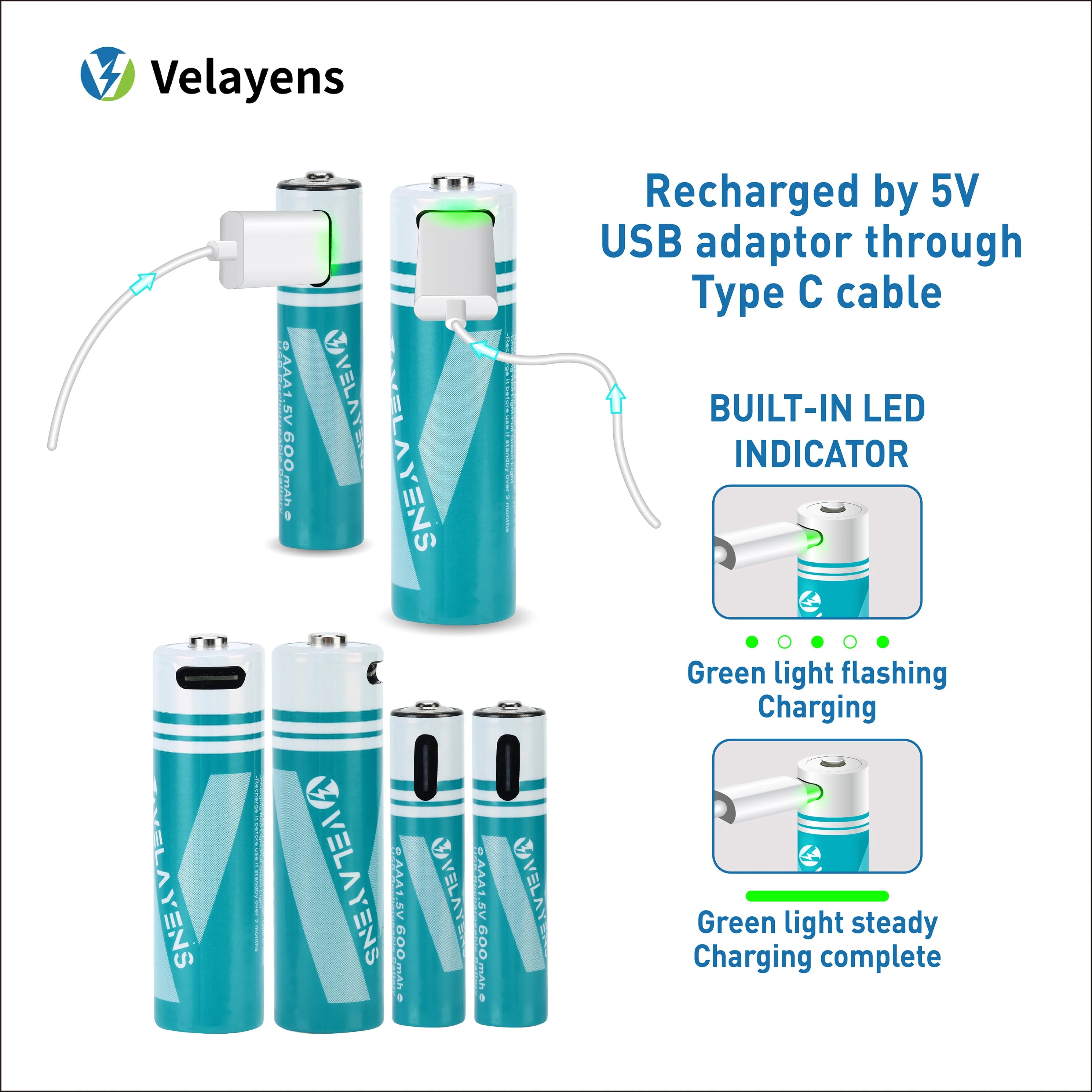 1.5V USB Rechargable Lithium Battery AA 2200mAh Actual Capacity Fast Charging 2000+ Charge Cycles Long-Lasting Power Oasis Select