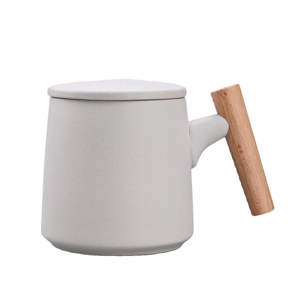 Office Wooden Handle Mug Japanese-style Ceramic Office Tea Cup Frosted Water Cup Three-piece Set with Lid Filter Mug Coffee Mug Oasis Select