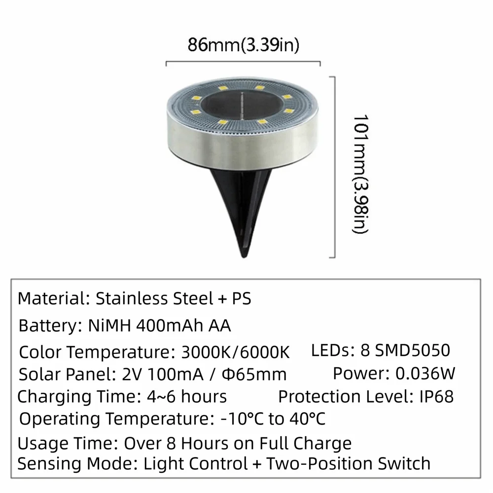 8 LED Solar Ground Light IP68 Waterproof | Auto On/Off
