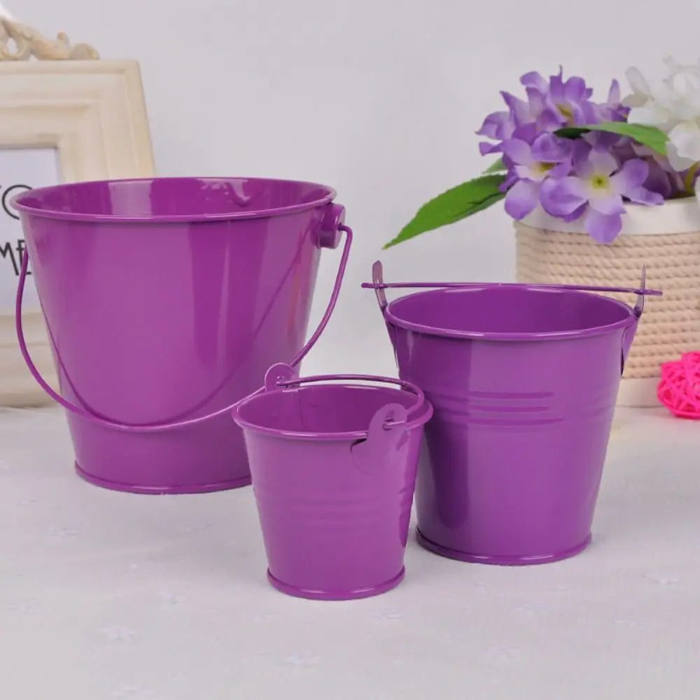 Vintage Tinplate Iron Flower Pot Pastoral Hook Flower Barrel Miniatures Iron Art Mini Tinplate Water Bucket Garden Supplies Oasis Select Purple M