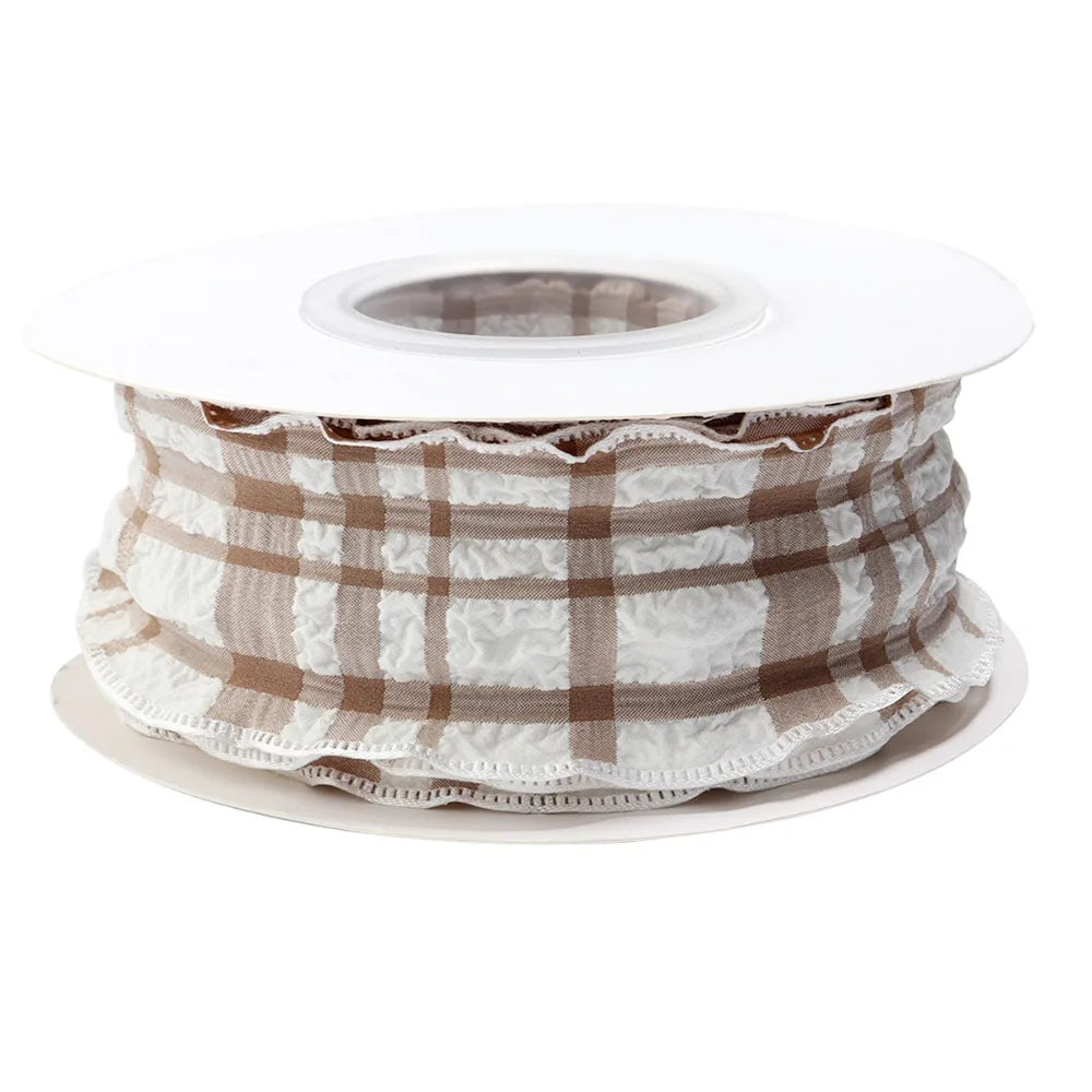 10 Yard Plaid Ribbon 4CM Width Reusable Roll of Satin Ribbon Gift Wrapping Bouquets Easy Cut Gingham Ribbons Oasis Select Coffee- L