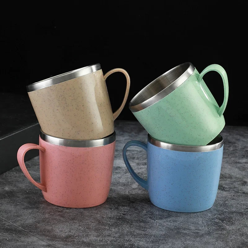 Stainless Steel Cup Double-Layer Shatterproof Anti-Scalding Coffee Tea Mugs with Handle Portable Insulated Cup for Home Office Oasis Select