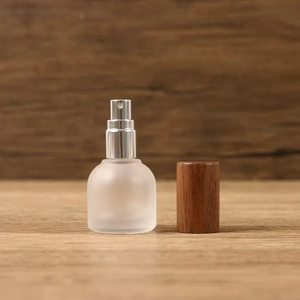 10ml Frosted Glass Refillable Perfume Spray Bottle | Wooden Cap