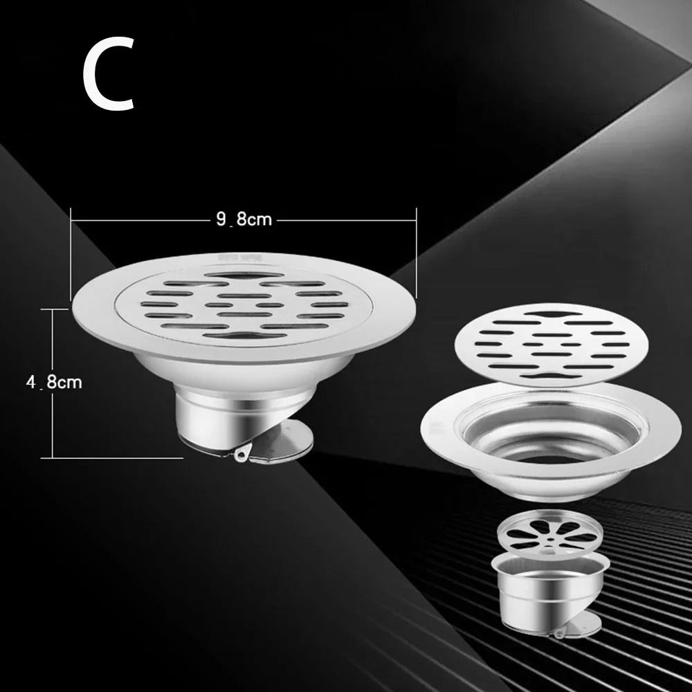 With Grid Grate Cover Shower Floor Drain Stainless Steel Round Dual-purpose Floor Drain Dectable Backflow Preventer Oasis Select 10cm-C