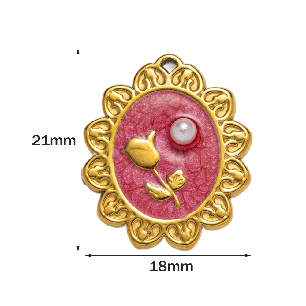 5pcs Stainless Steel Enamel Flower Pearl Bead Charms Earring Pendant for DIY Necklace Bracelet Jewelry Making and Crafting Oasis Select A Red