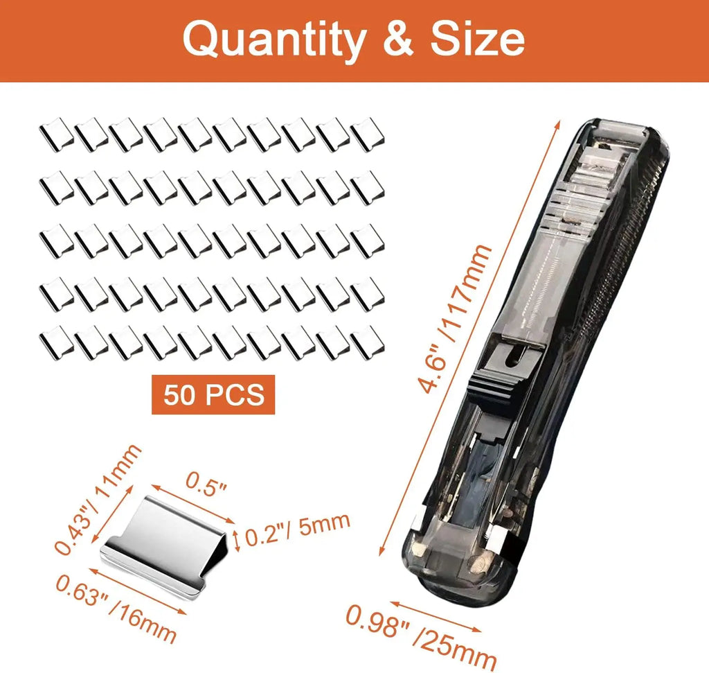 Push Stapler, Binder Clips Paper Clamps Desktop Stapler with 50pcs Stainless Steel Refill Clips for Office School Supplies Oasis Select black