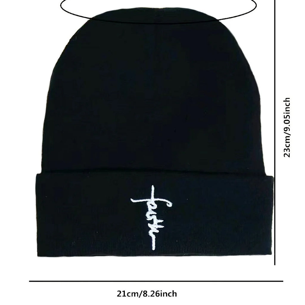 Alphabet embroidered hat, brimless hat, double-layer thickened warm knitted hat, inner lining head, cold hat, melon skin hat Oasis Select