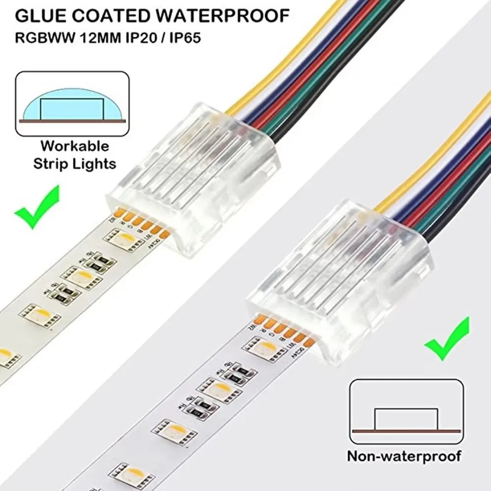Solderless LED Strip Connectors 2/3/4/5 Pin | 10mm Transparent