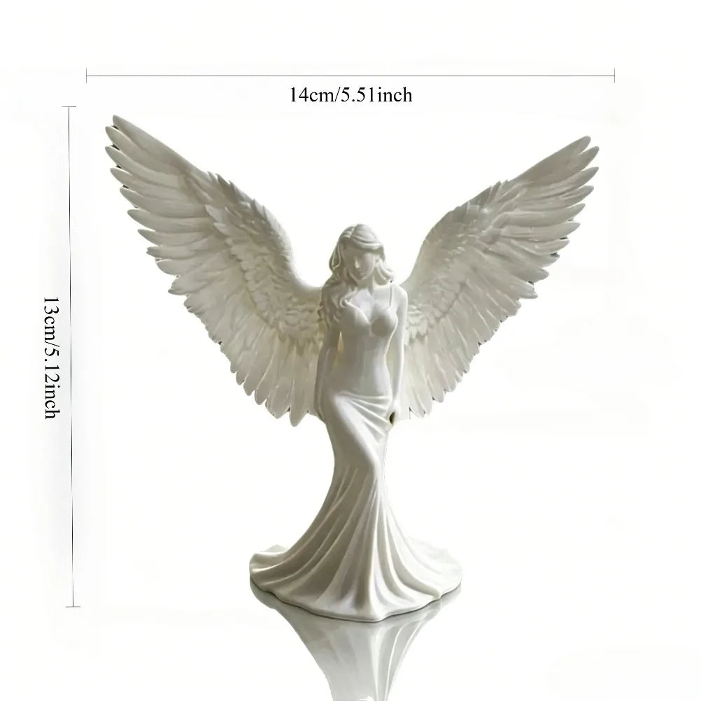 Graceful Spread-Wing Lady Angel Statue Matte PLA Blessing Sculpture Elegant Gown Tabletop Spiritual Relax Home Ornament Gift Oasis Select White