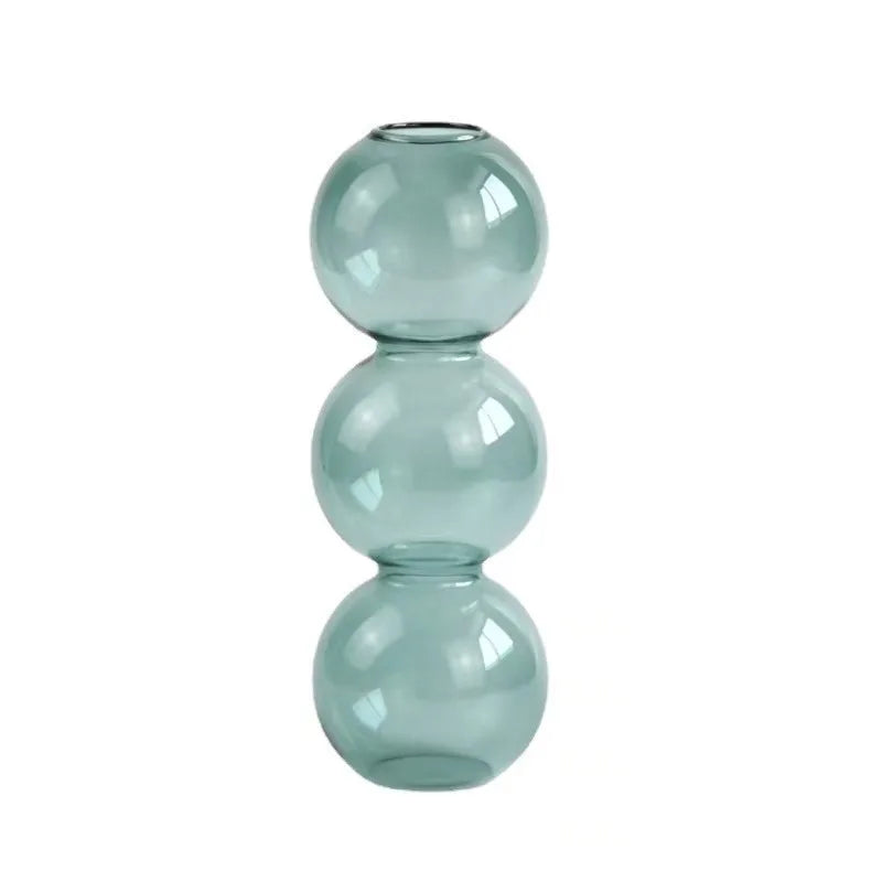 Nordic Glass Bubble Vase - Clear Hydroponic Planter for Home Desk Decor, Cute Simple Gift Idea & Flower Arrangement Decoration Oasis Select Cyan 3balls