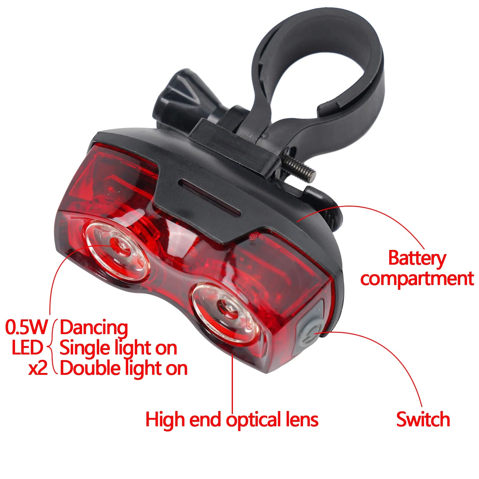 Bicycle Rear Light AAA Batteries High Visibility Red Light Tail Light Horizontal Or Vertical MTB Road Bike Lamp Accessory Oasis Select