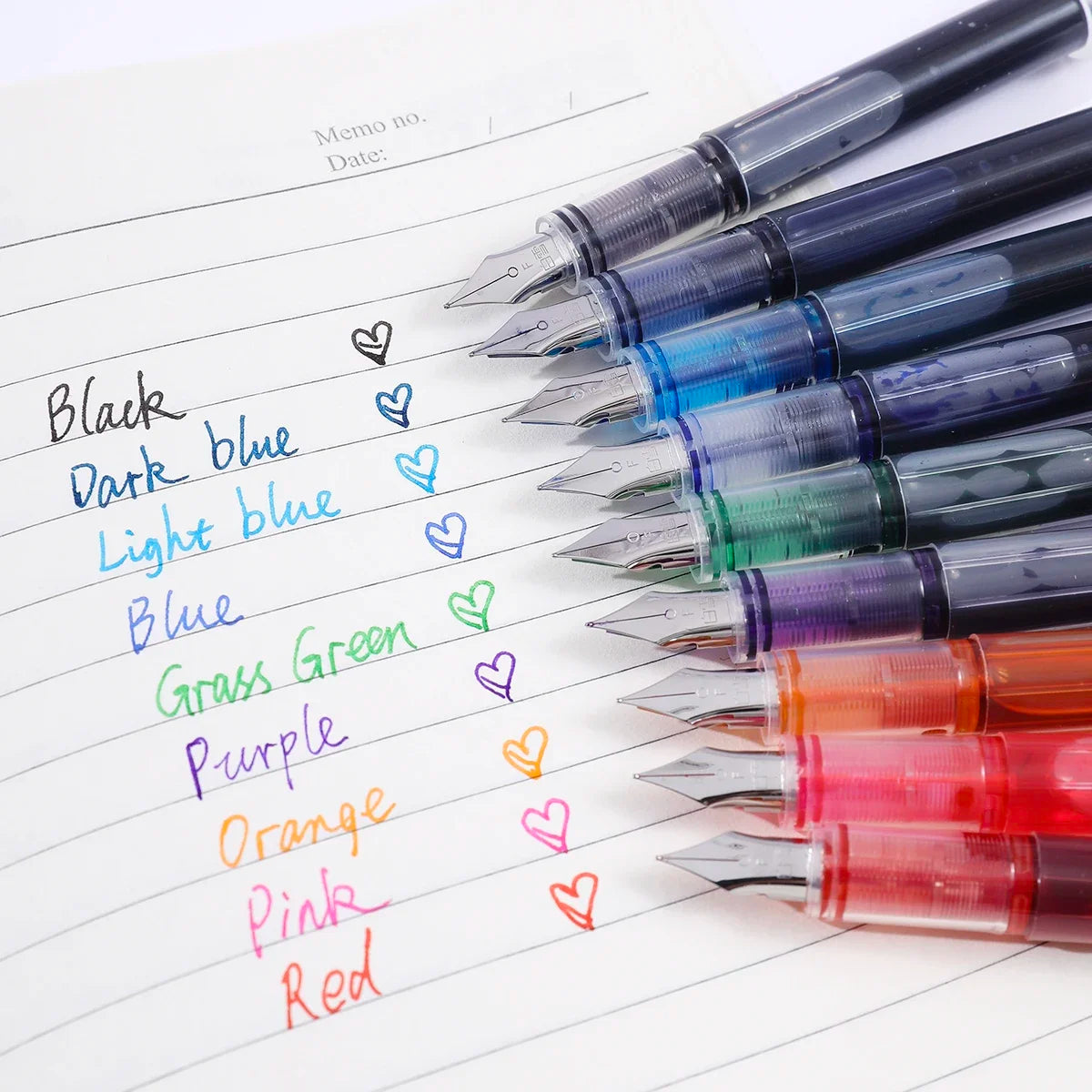 9pcs Colored Disposable Fountain Pens for Writing 9 Assorted Color Large Capacity Extra Fine Nib Classic Colorful Pen Set Oasis Select