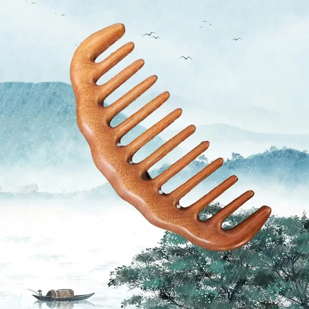 Natural Sandalwood Comb Wide Tooth Anti-Static Scalp Massager for Women/Men Wooden Detangle Comb Hair Care Gift Oasis Select