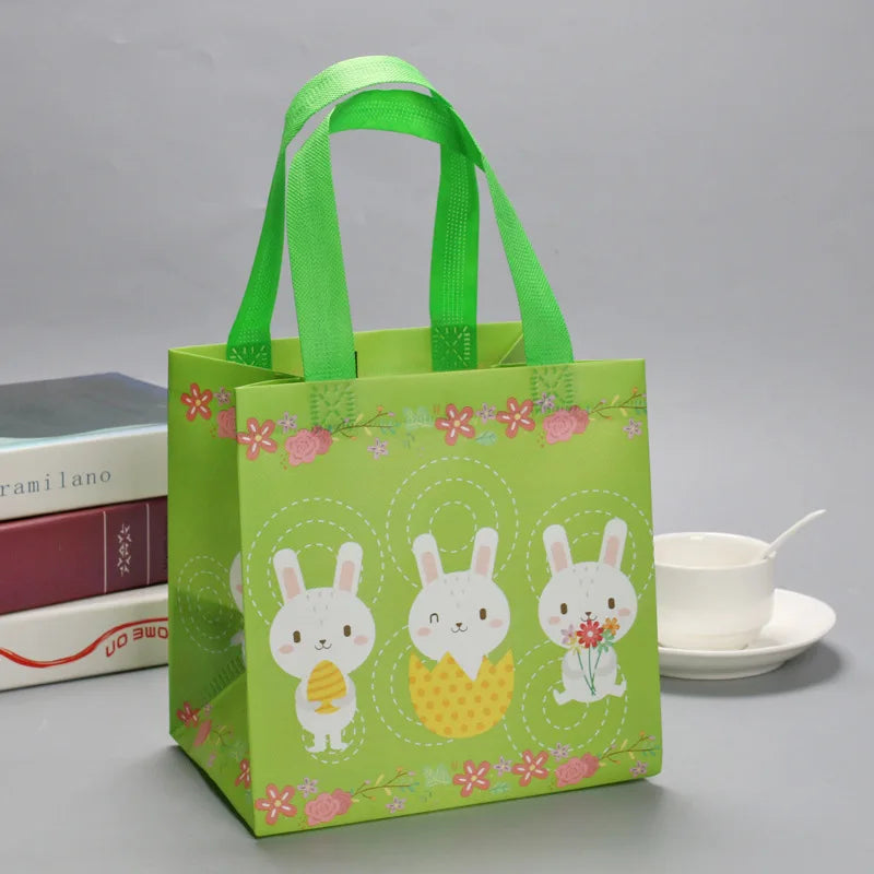 Egg Bunny Easter Gift Tote Bags Laminating Nonwoven Environmental Shopping Bags Large Capacity Dust Moisture-Proof Firm Handbag Oasis Select green Other