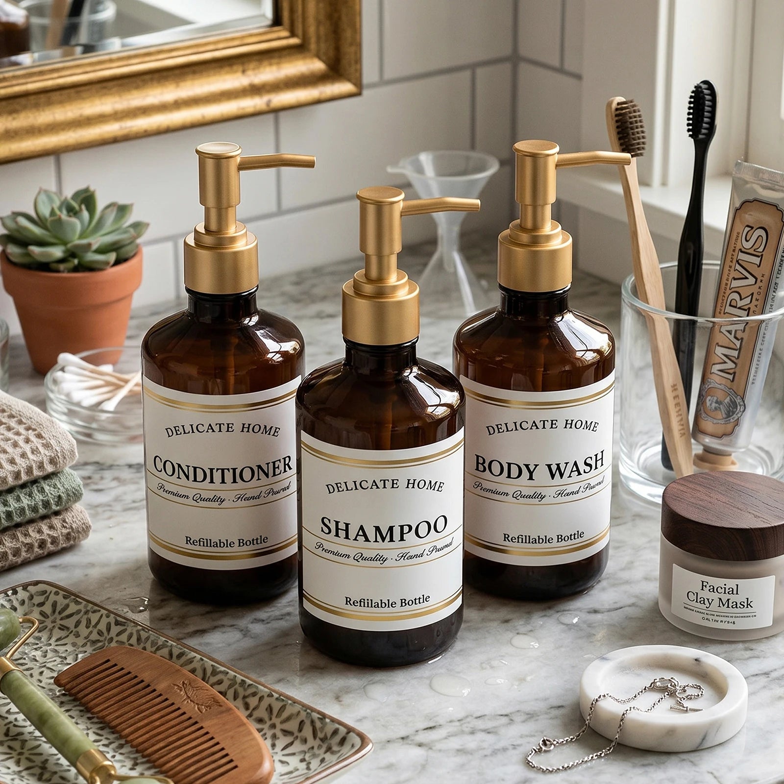 Shampoo Conditioner Dispenser Amber Plastic Pump Bottles for Bathroom Shower 500ml Refillable Bottles for Shampoo Body Wash Oasis Select