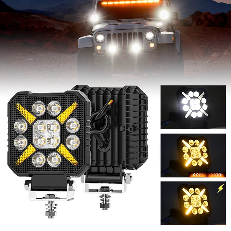 WISH 4 Inch Car Square LED Work Light Strobe Headlight White Yellow Offroad Driving Light Spotlight For Truck Cars Suv Boat Oasis Select Default Title